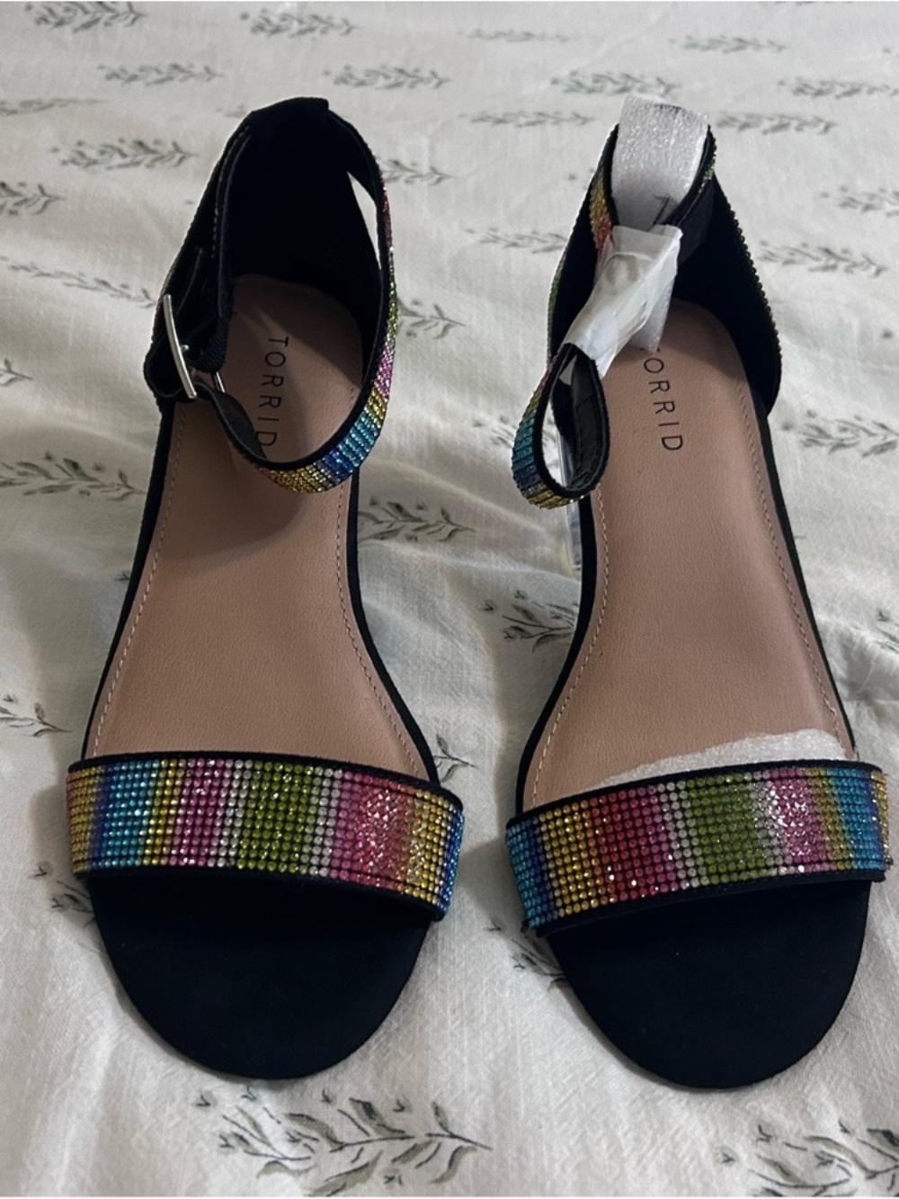 torrid Black Sandals with Rainbow Crystal Straps
